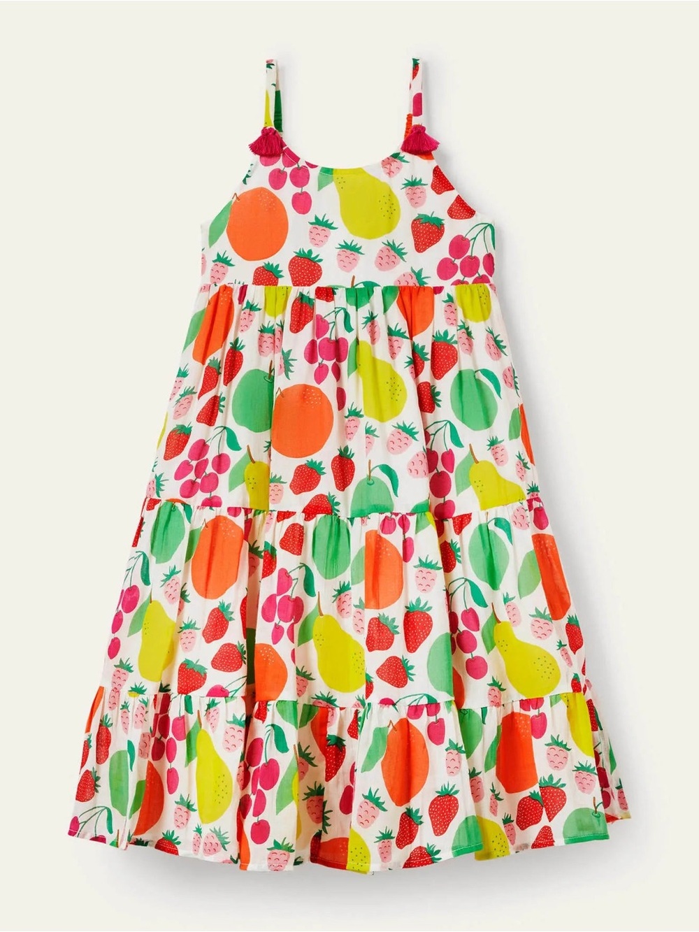 MINI BODEN GIRL'S TIERED TASSEL DRESS IN MULTI TUTTI FRUITTI